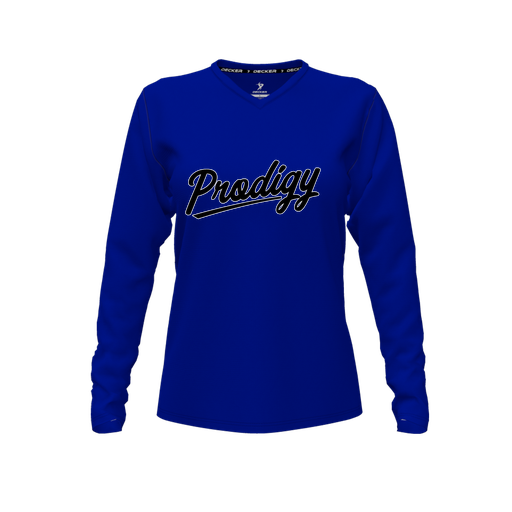 [CUS-DFW-TEES-PER-VNK-LSL-RYL-FYXS-LOGO2] Decker Performance T-Shirt (Female Youth XS, Royal, V Neck, Logo 2, Long Sleeve)